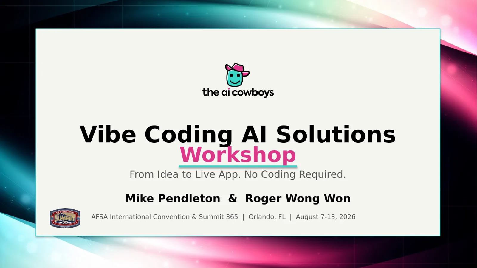Vibe Coding AI Solutions workshop slides, slide 1 of 21