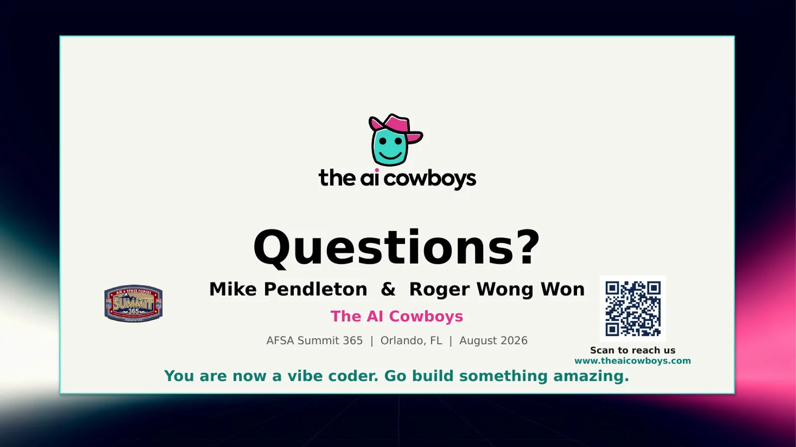 Vibe Coding AI Solutions workshop slides, slide 21 of 21